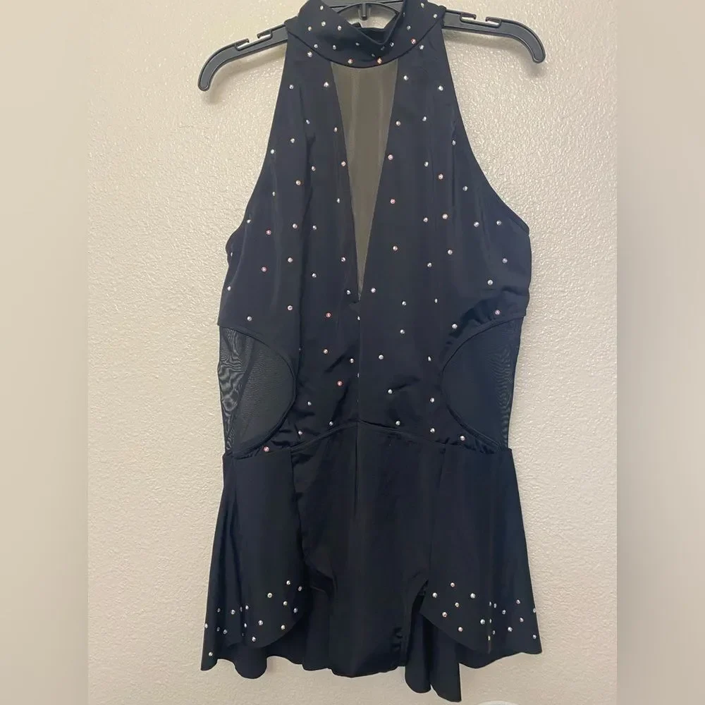 WEISSMAN Ivy Sky Dance Costume black Crystal Back Panel Dress Dress XLA adult